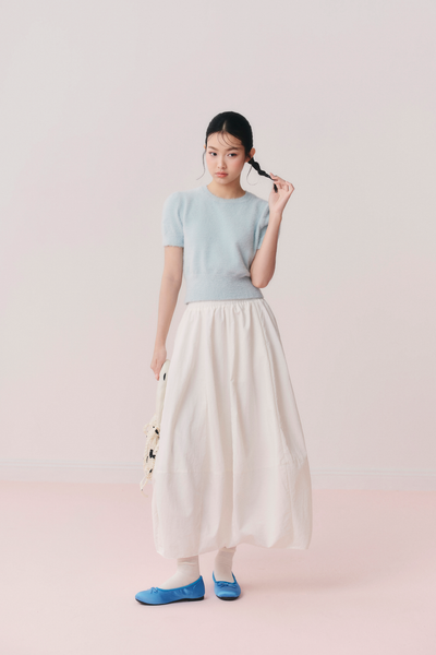  Áo Blue Fuzzy Knit Round Neck Top 