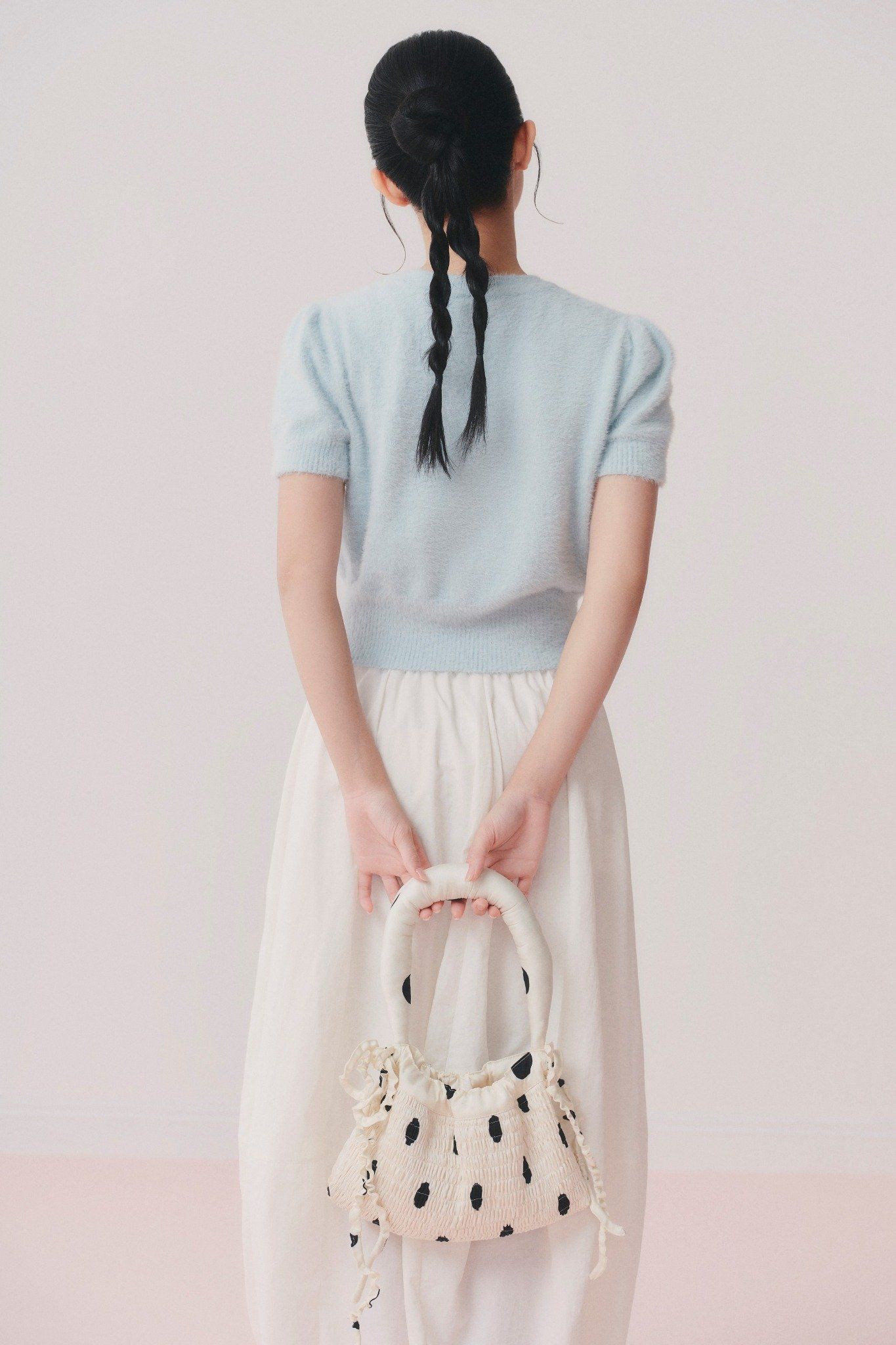 Áo Blue Fuzzy Knit Round Neck Top