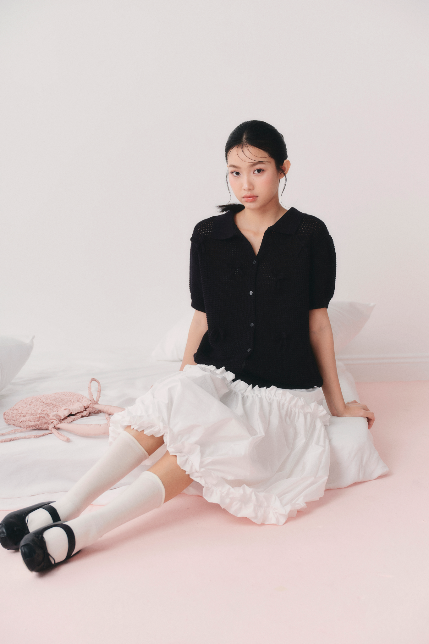 Chân váy White Cotton Puff Tiered Ruffled Skirt