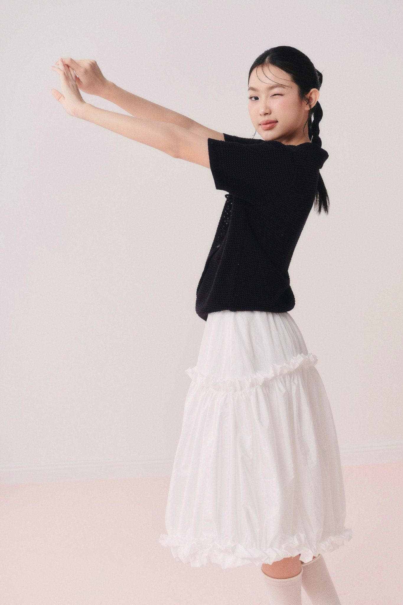 Chân váy White Cotton Puff Tiered Ruffled Skirt
