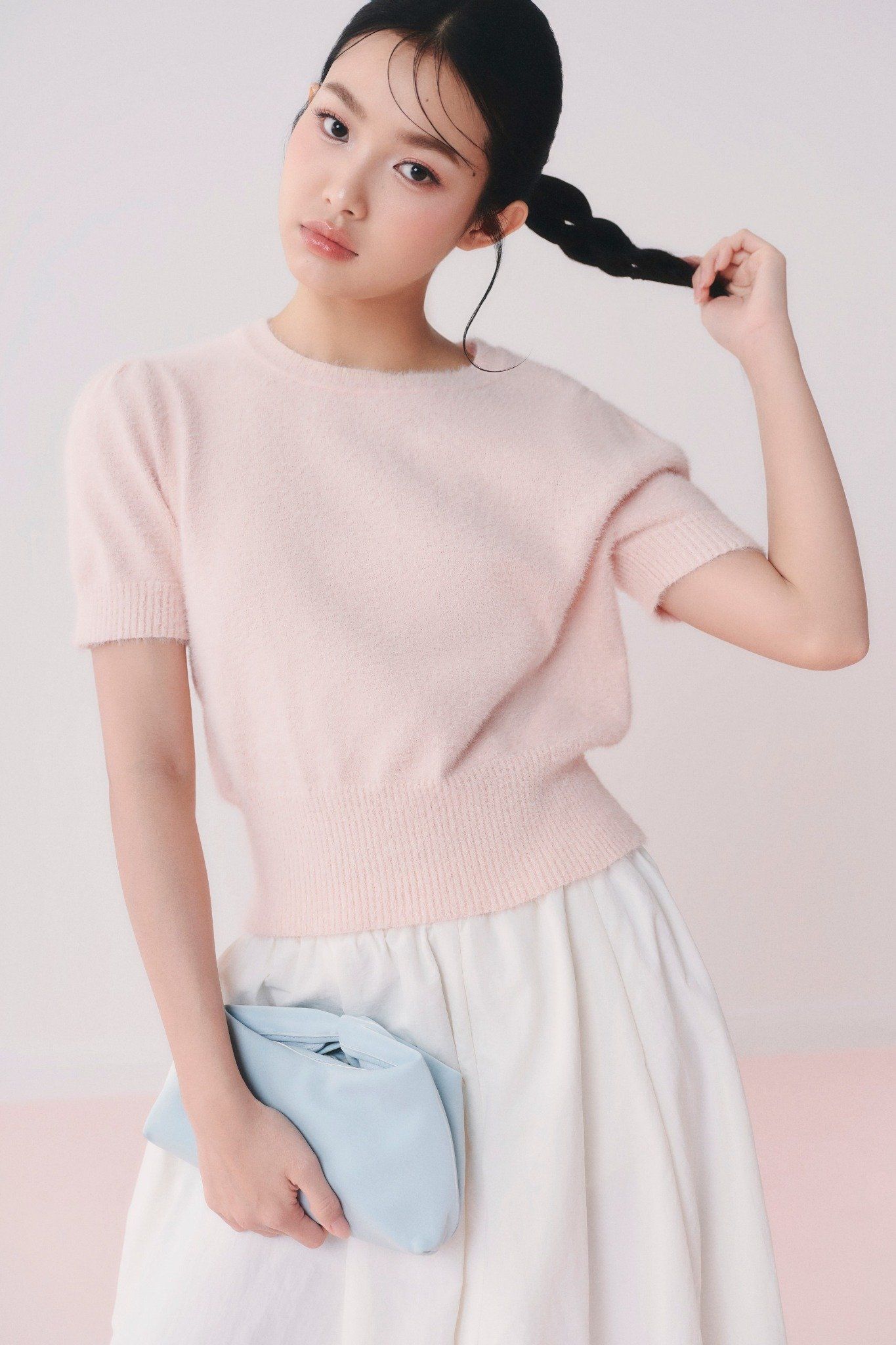 Áo Blush Fuzzy Knit Round Neck Top