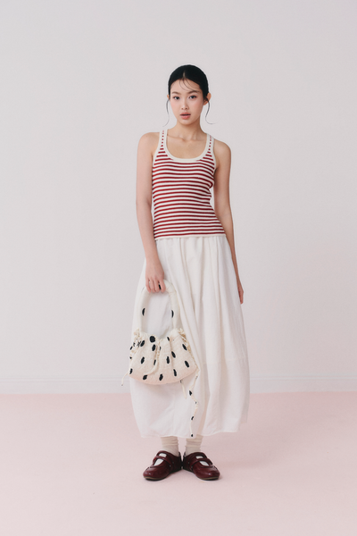  Áo Red Striped Ribbed Knit Tank Top 
