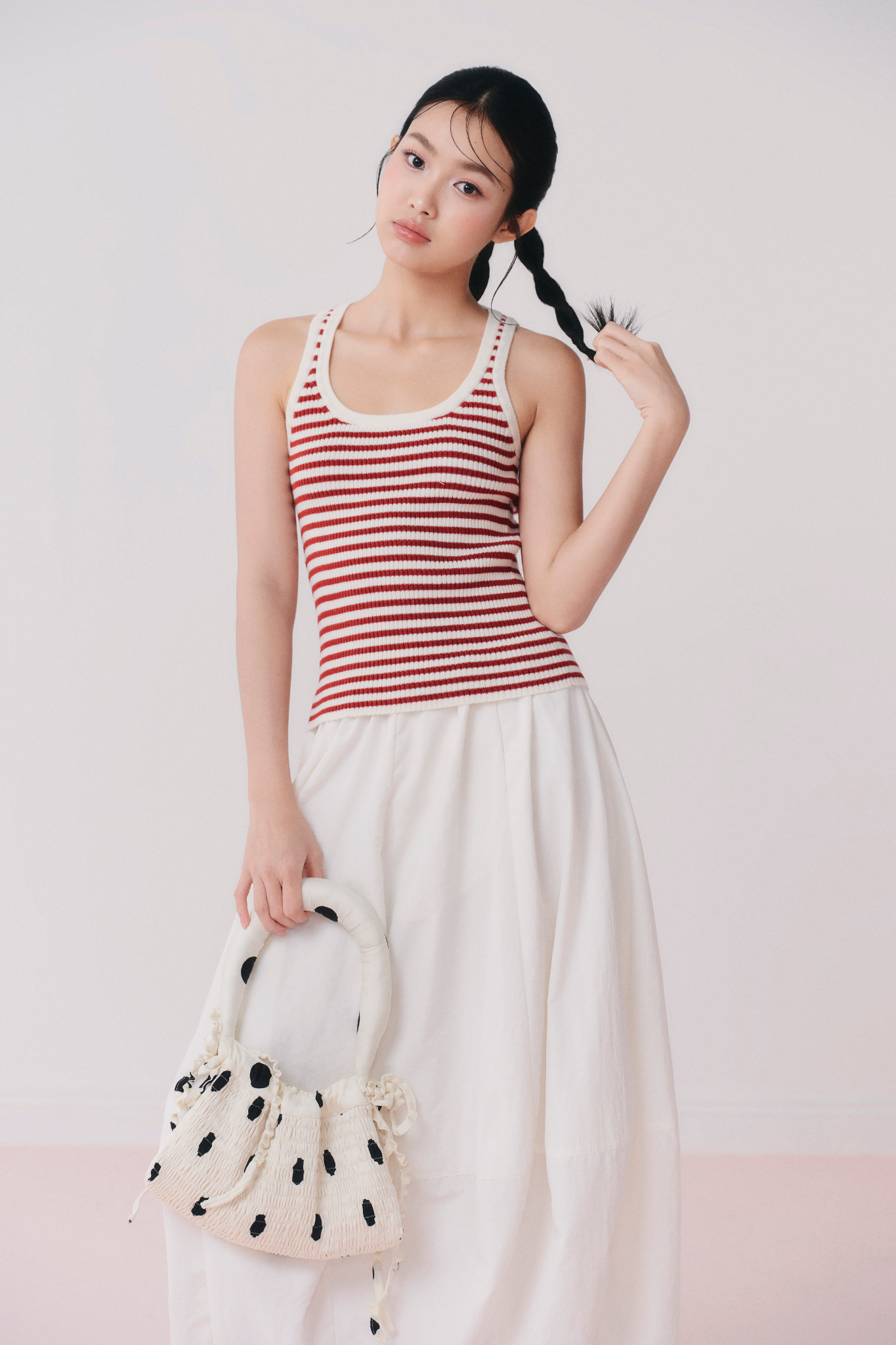 Áo Red Striped Ribbed Knit Tank Top