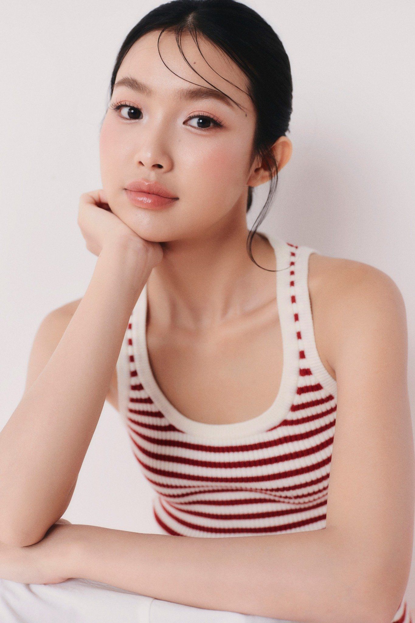 Áo Red Striped Ribbed Knit Tank Top