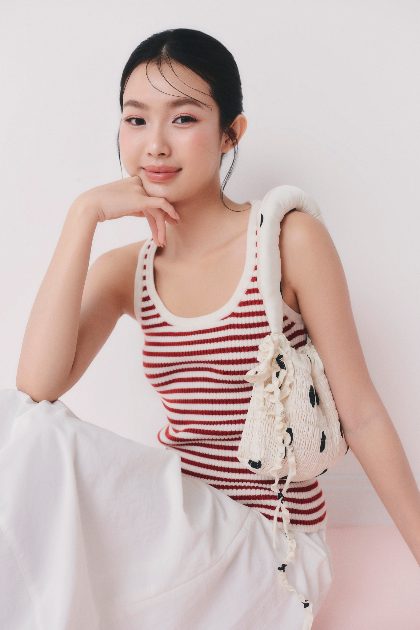 Áo Red Striped Ribbed Knit Tank Top