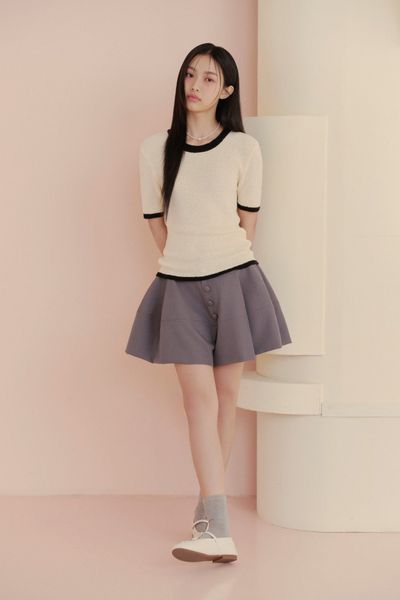  Chân váy Gray Pleated Button Mini Skirt 