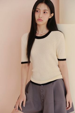 Áo Cream Knit Trim Top