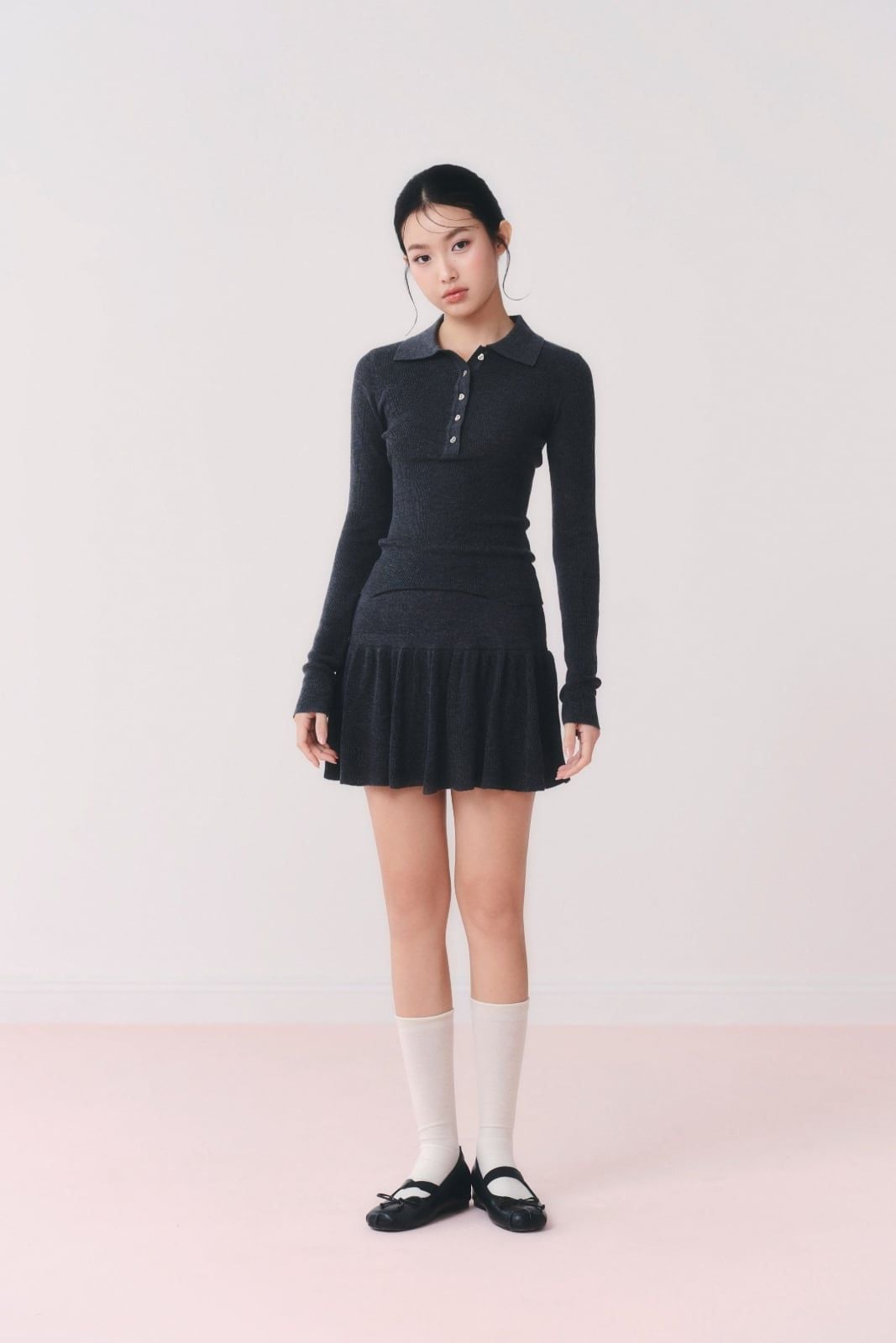 Ribbed Knit Heart Button Set nhiều màu