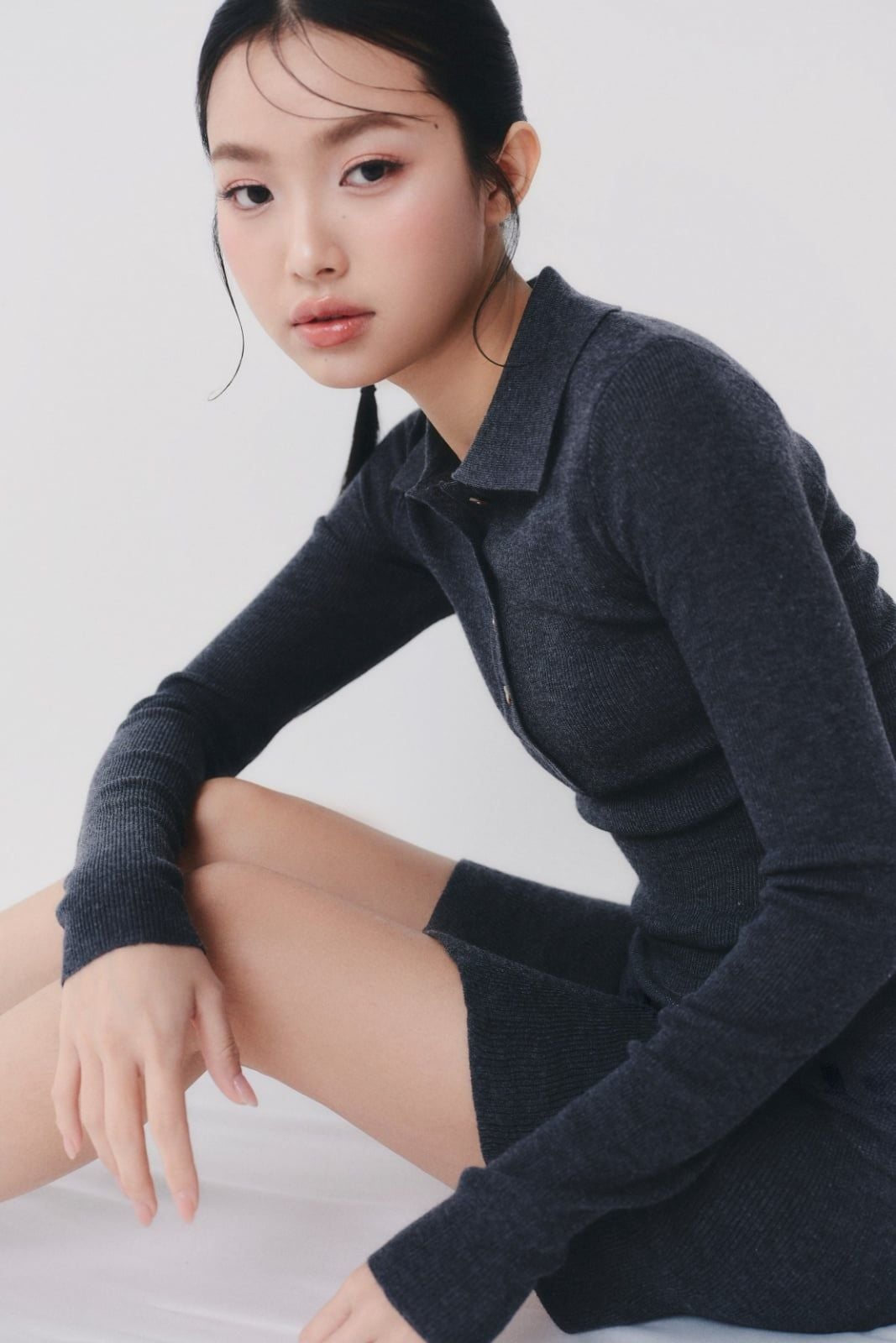 Ribbed Knit Heart Button Set nhiều màu