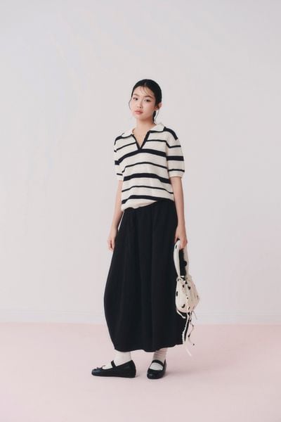  Áo Navy Striped Knit Polo Loose Top 