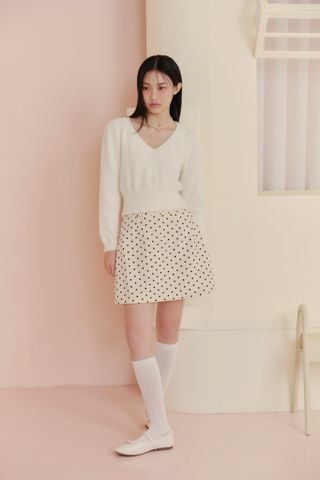 Chân váy chữ A chấm bi Cream Dot Cotton A Line Skirt