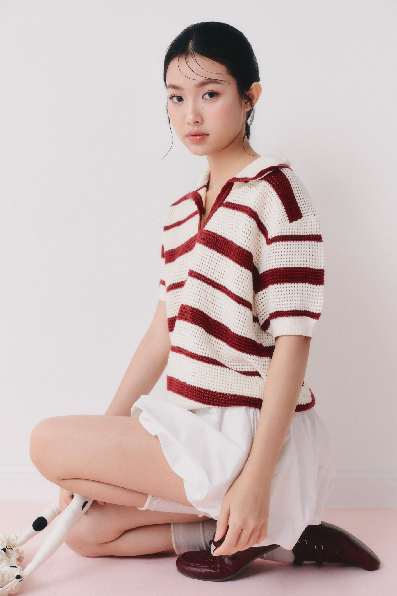 Áo Striped Knit Polo Loose Top nhiều màu