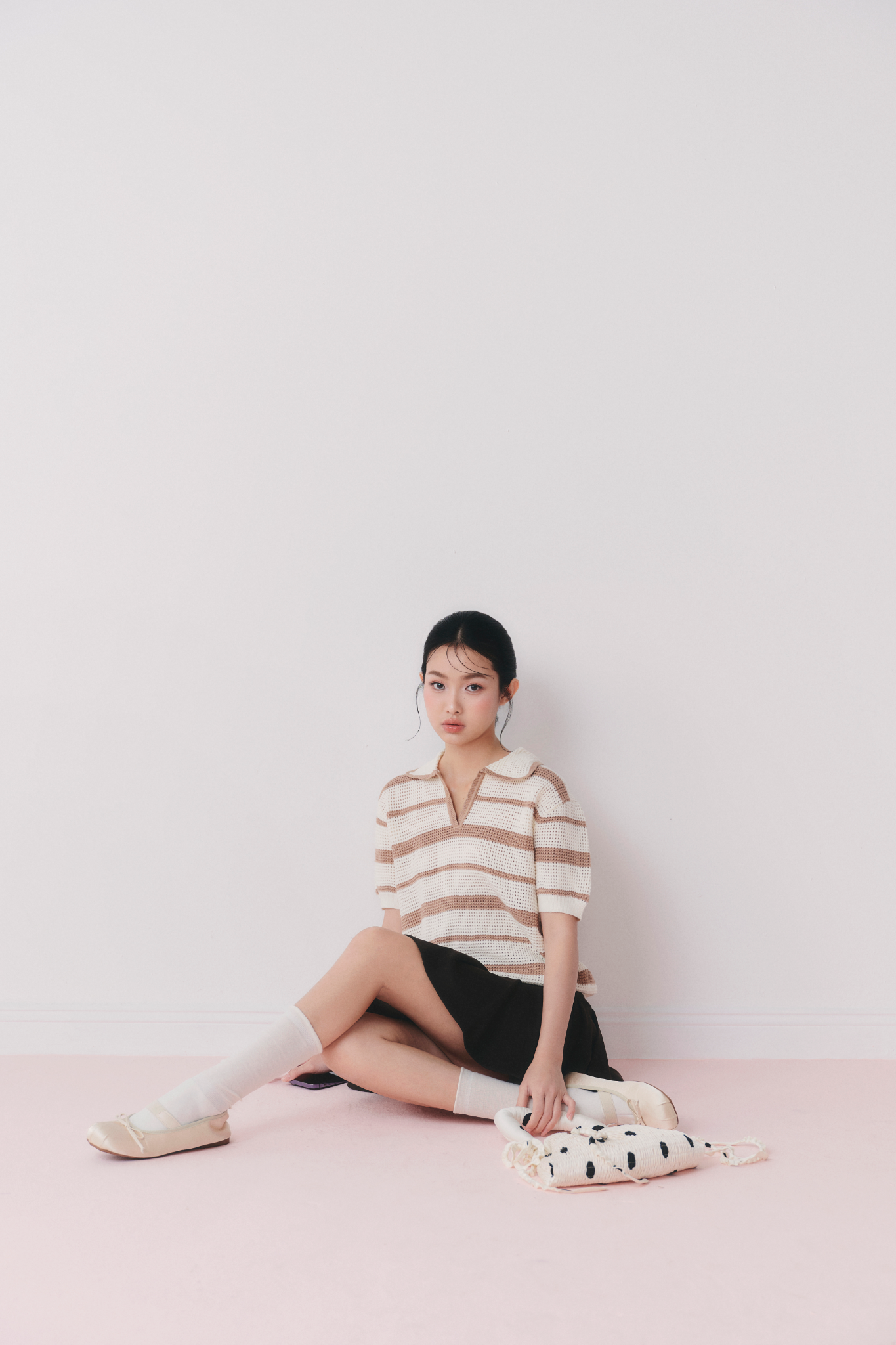 Áo Tan Striped Knit Polo Loose Top