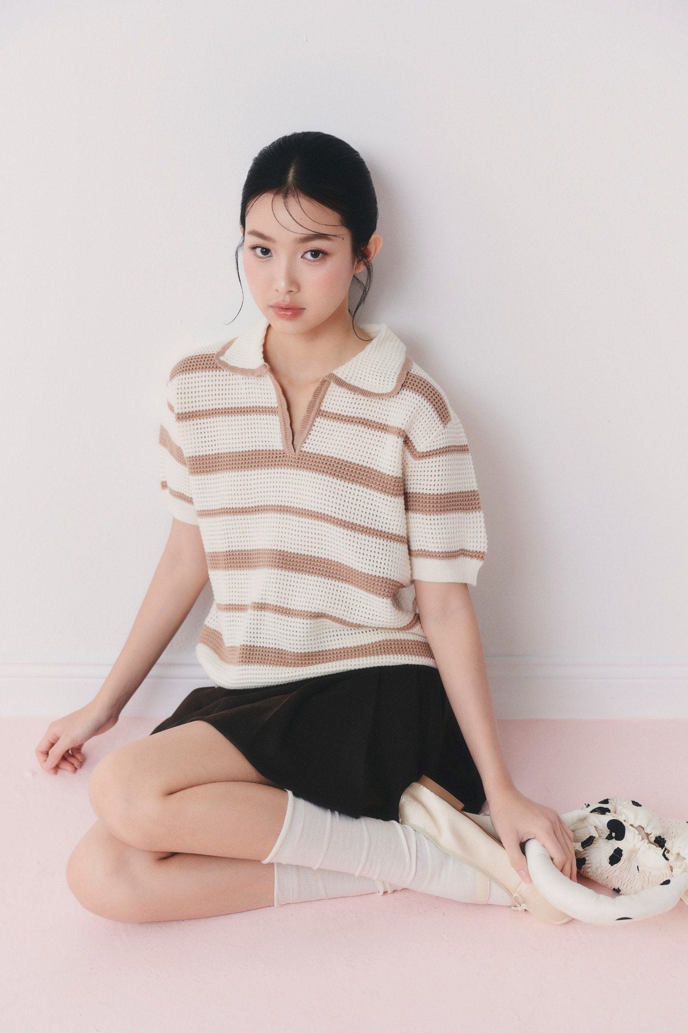 Áo Striped Knit Polo Loose Top nhiều màu