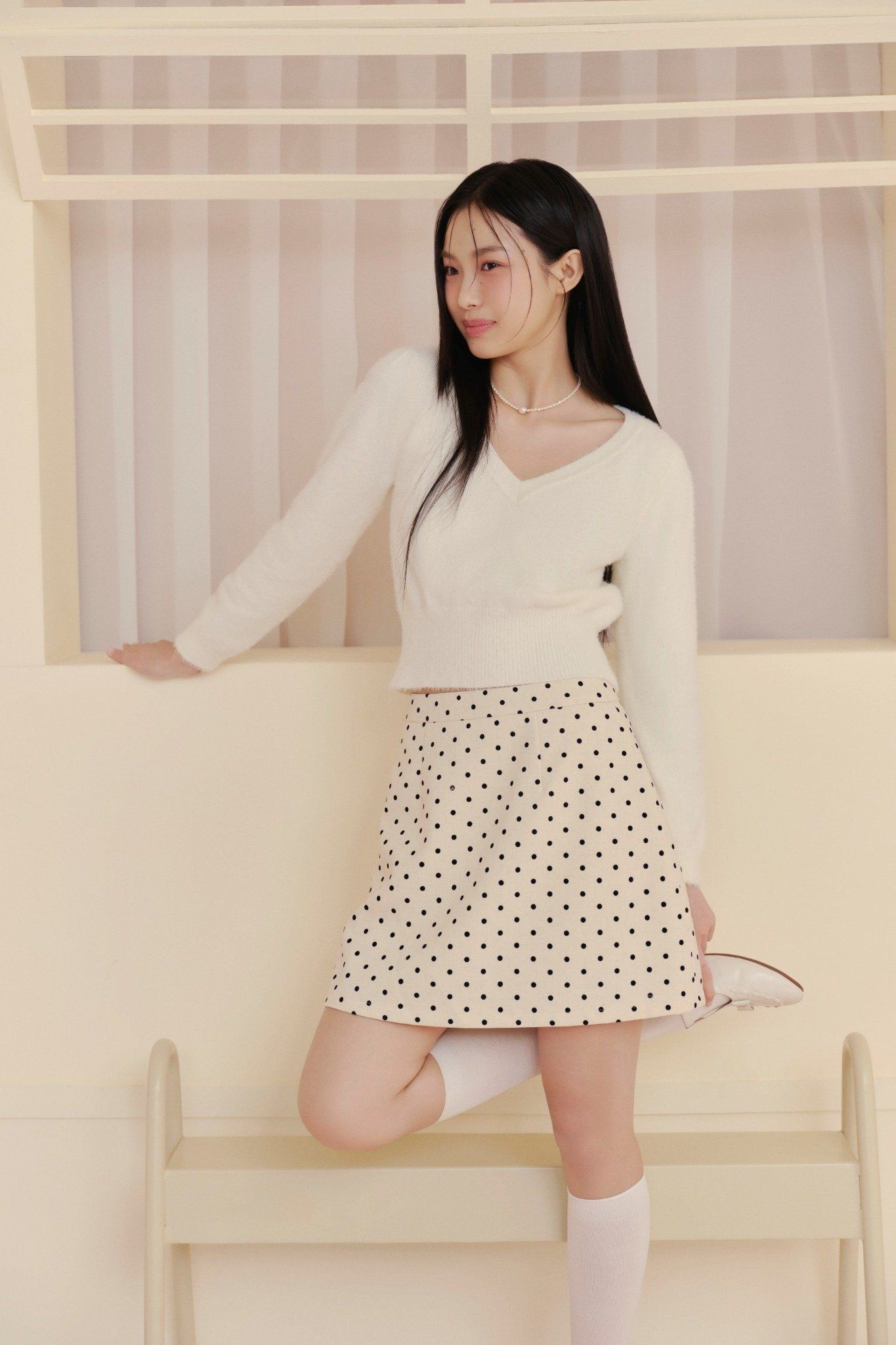 Chân váy Cream Dot Cotton A Line Skirt