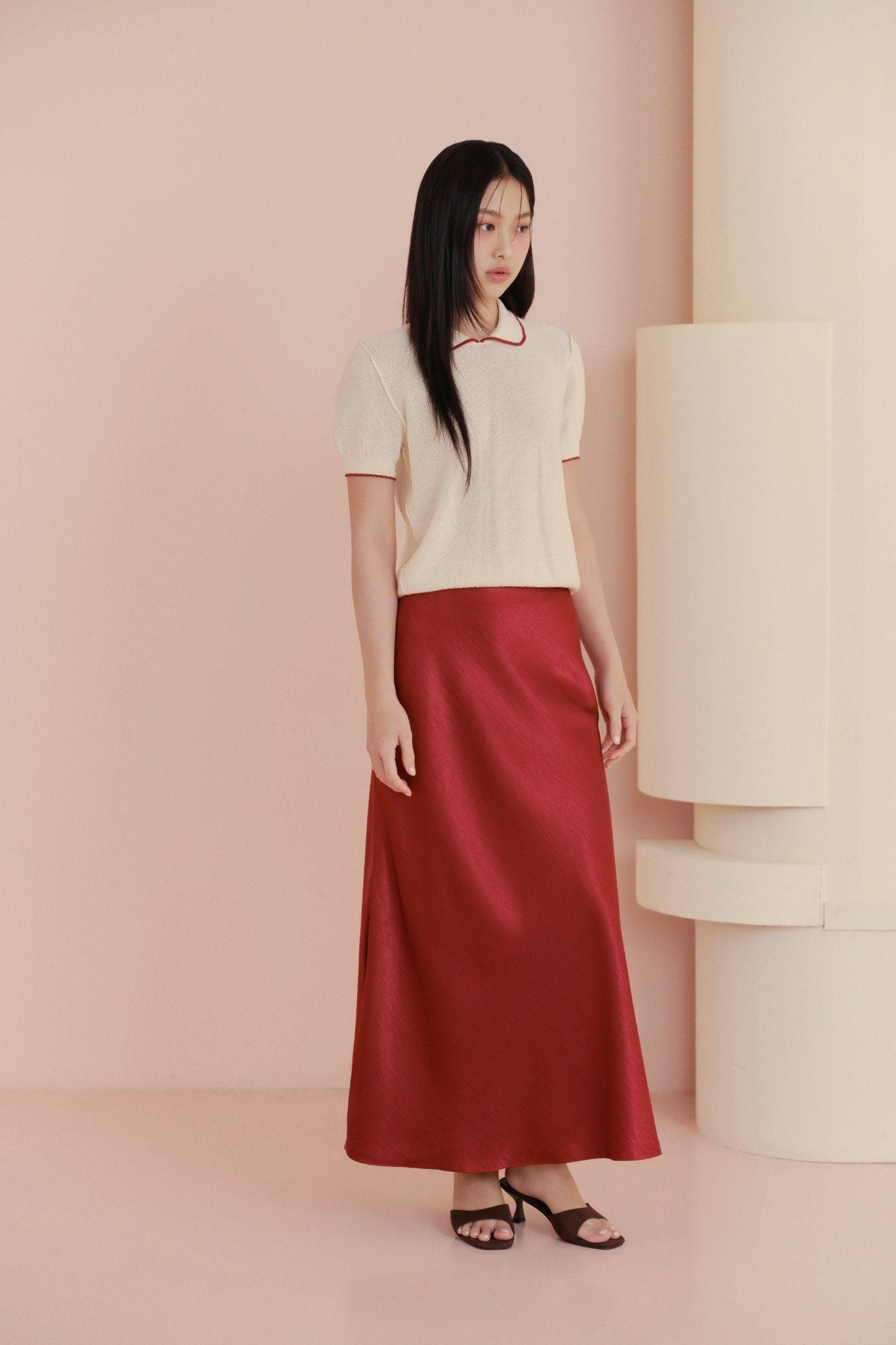 Chân váy Red Satin Long Skirt