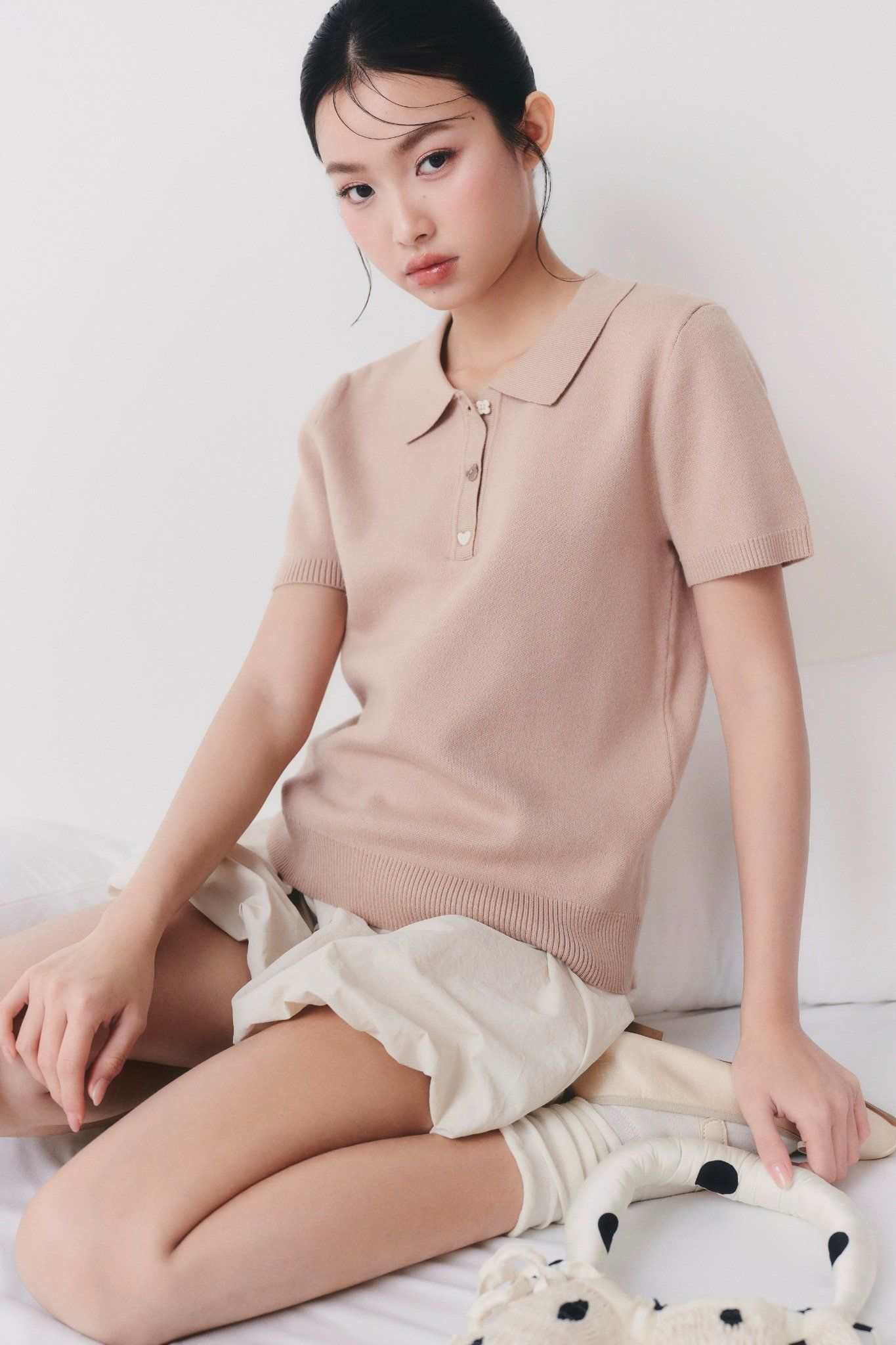 Áo Knit Polo Sweetheart Buttoned Top nhiều màu