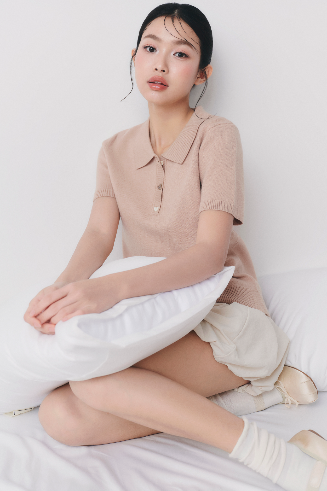 Áo Knit Polo Sweetheart Buttoned Top nhiều màu