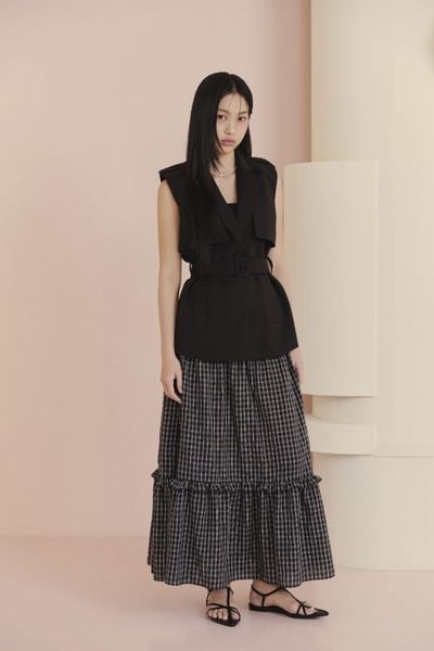  Chân váy Black Checked Ruffled Maxi Skirt 