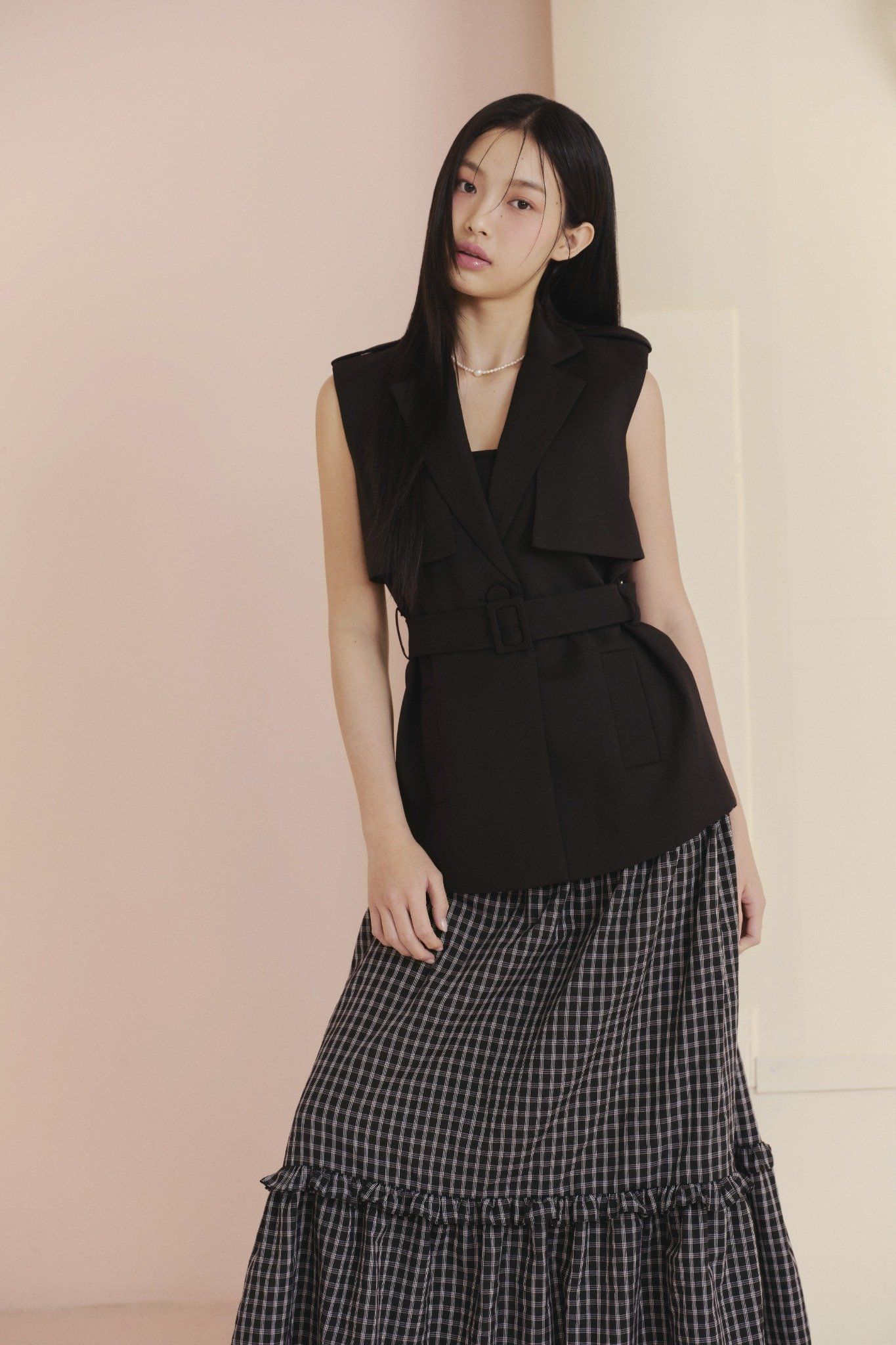 Chân váy Black Checked Ruffled Maxi Skirt