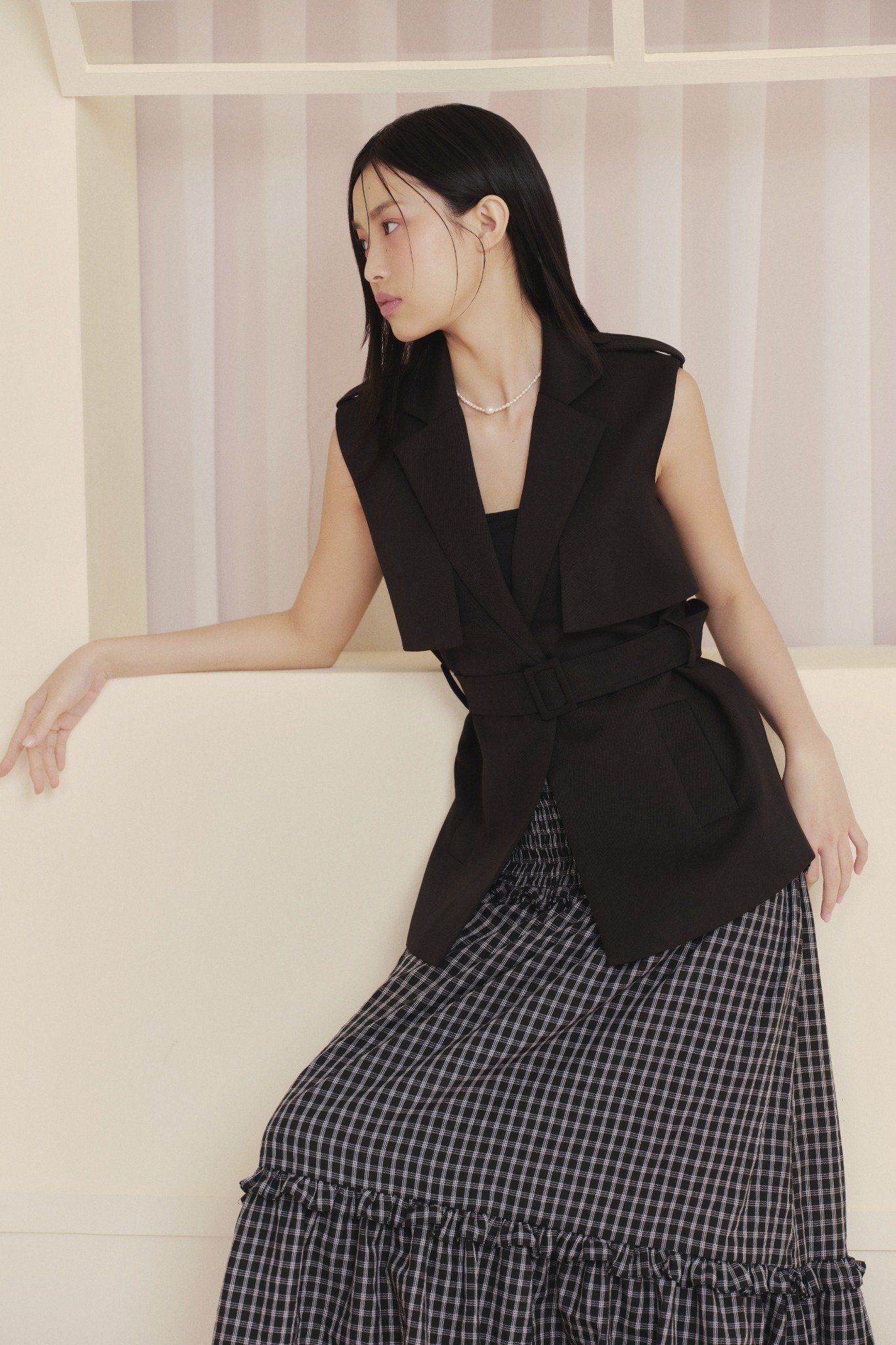 Chân váy Black Checked Ruffled Maxi Skirt