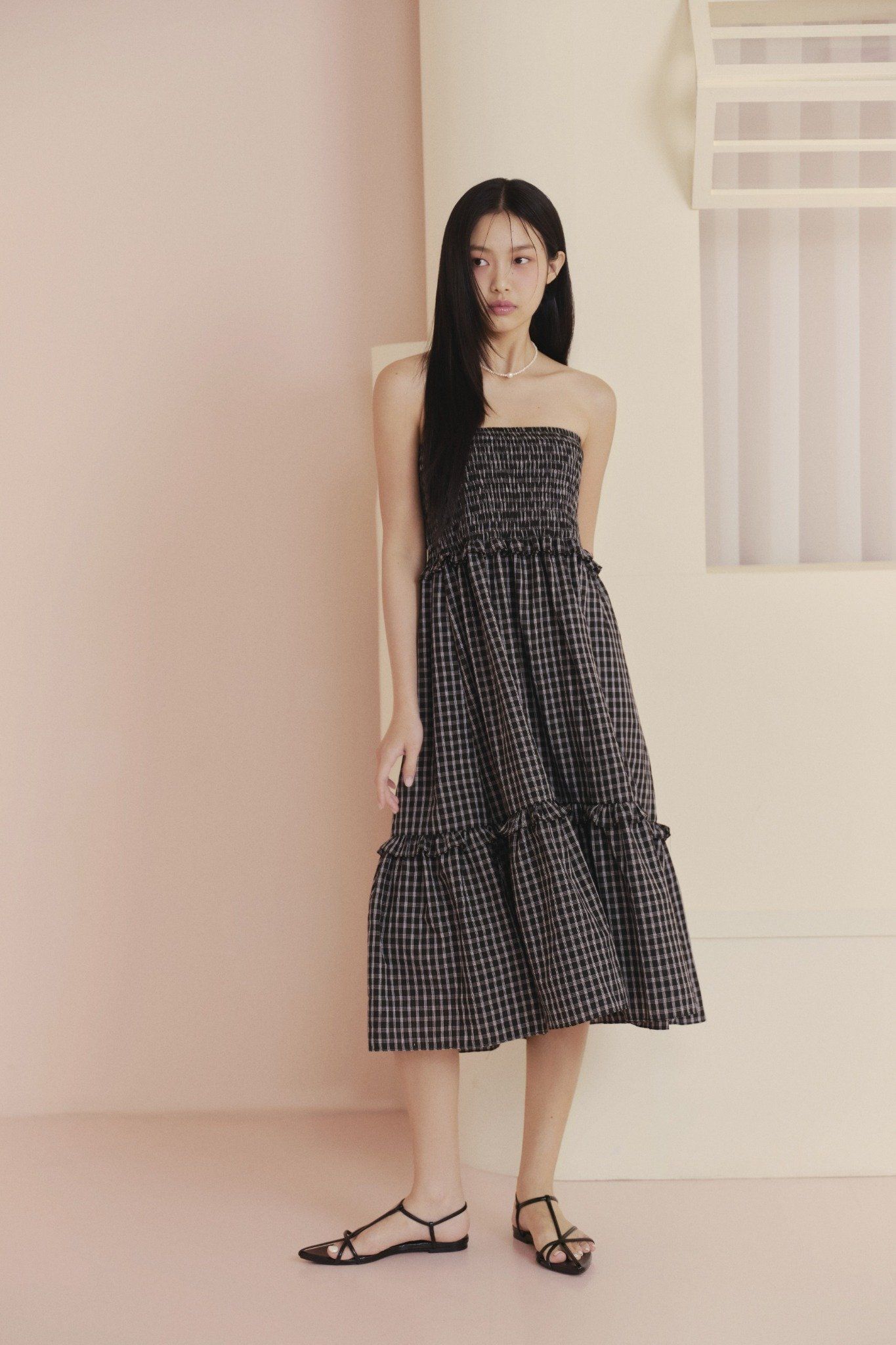Chân váy Black Checked Ruffled Maxi Skirt