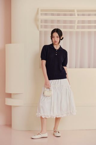 Áo Knit Polo Sweetheart Buttoned Top nhiều màu