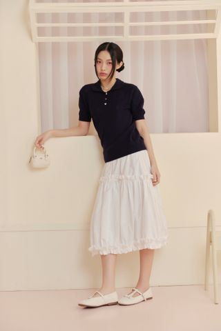 Chân váy White Cotton Puff Tiered Ruffled Skirt