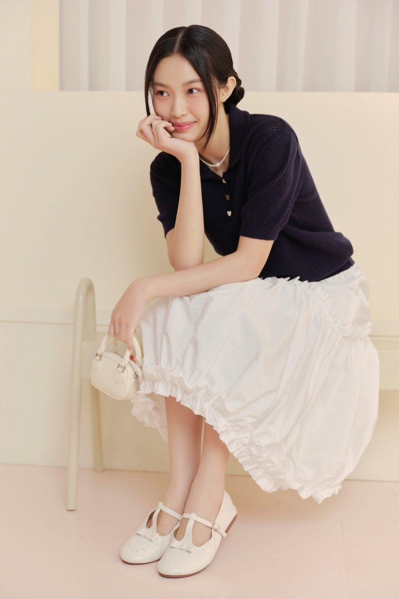 Chân váy White Cotton Puff Tiered Ruffled Skirt