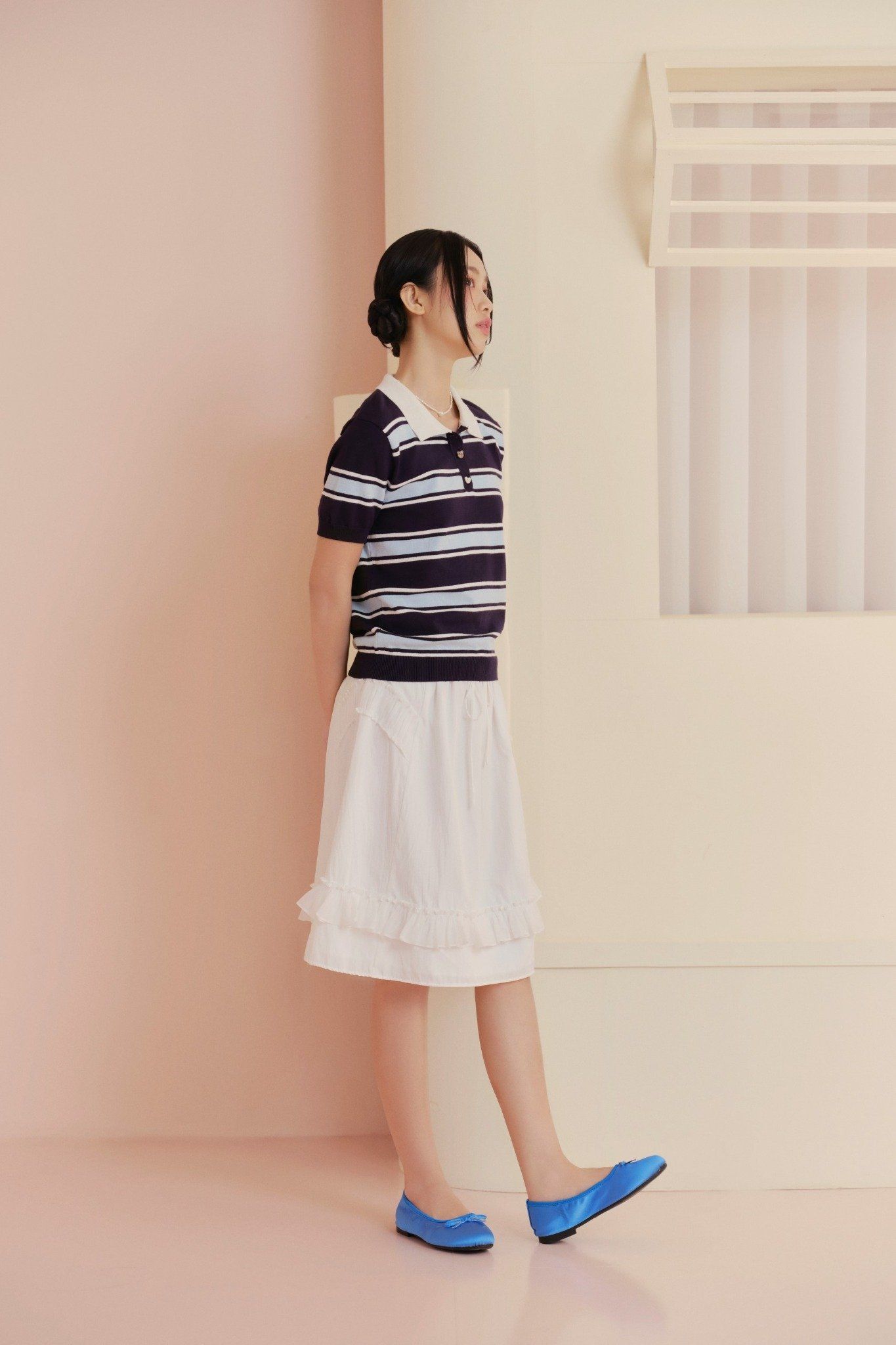 Chân váy White Parachute Tiered Ruffled Skirt