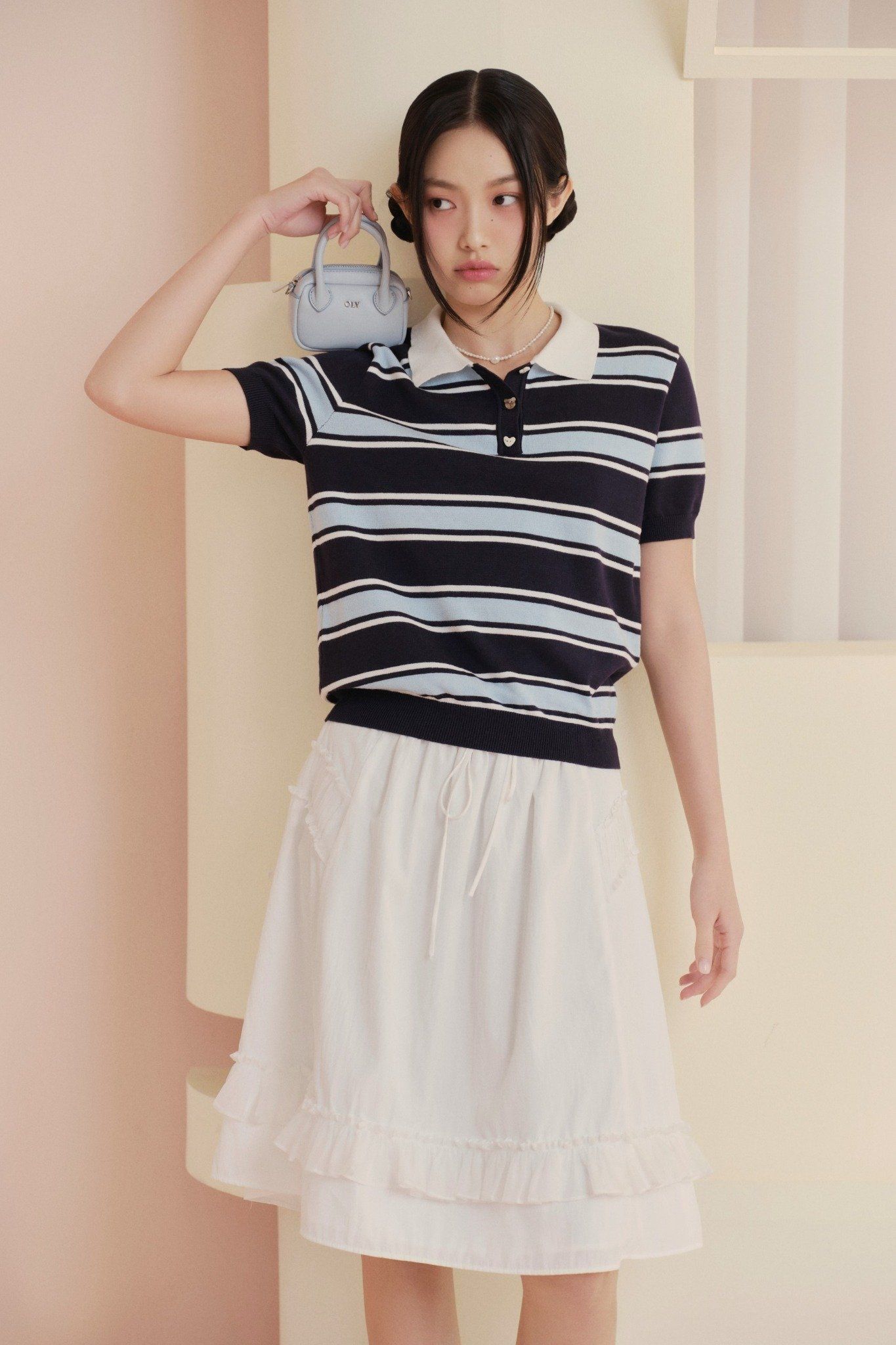 Chân váy White Parachute Tiered Ruffled Skirt