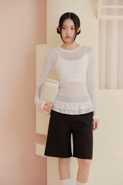  Áo tay dài White Sheer Ruffle Top 