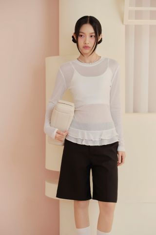 Áo tay dài White Sheer Ruffle Top
