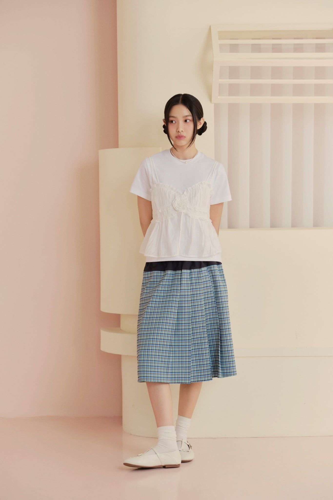 Chân váy caro Blue Plaid Midi Skirt