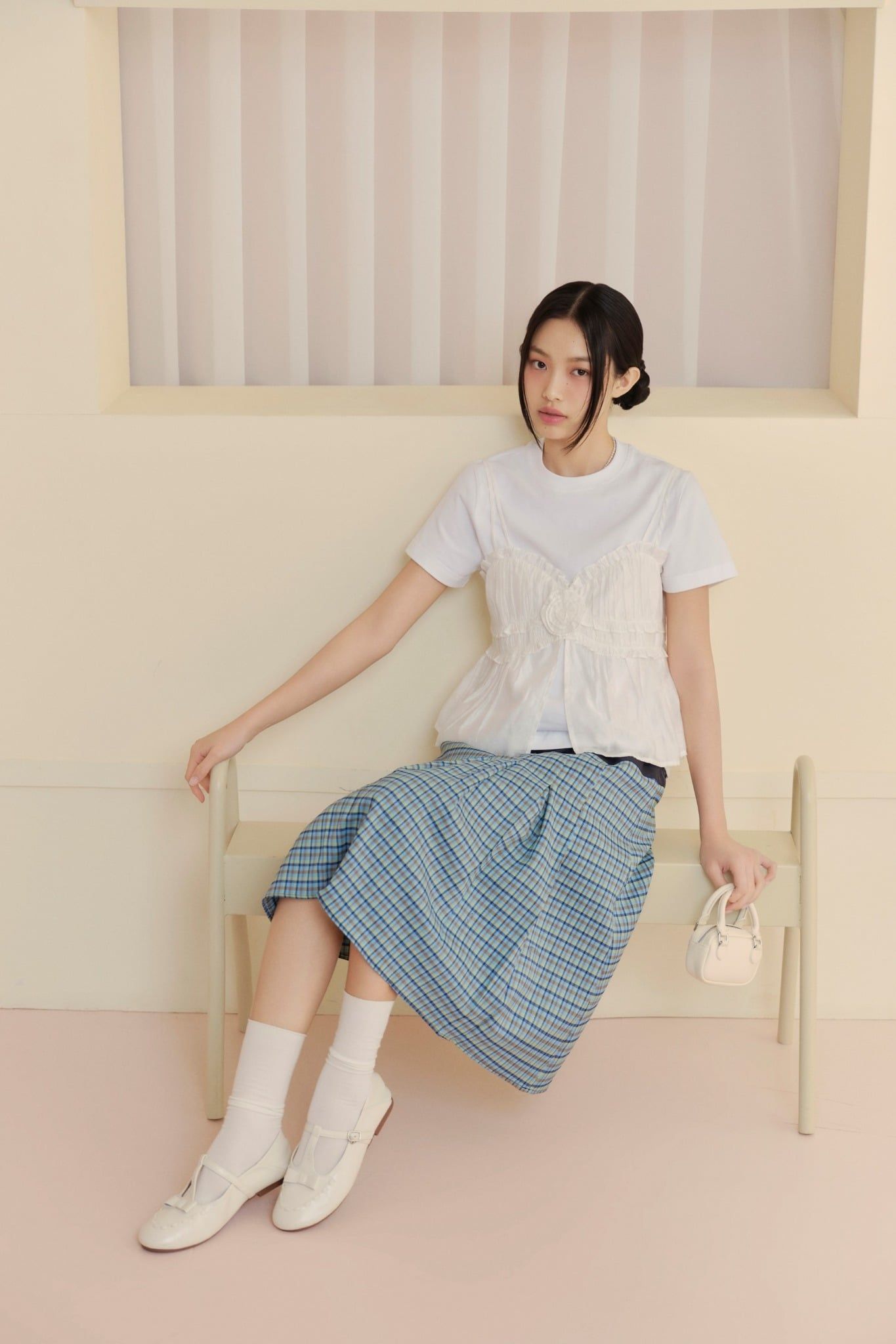 Chân váy caro Blue Plaid Midi Skirt