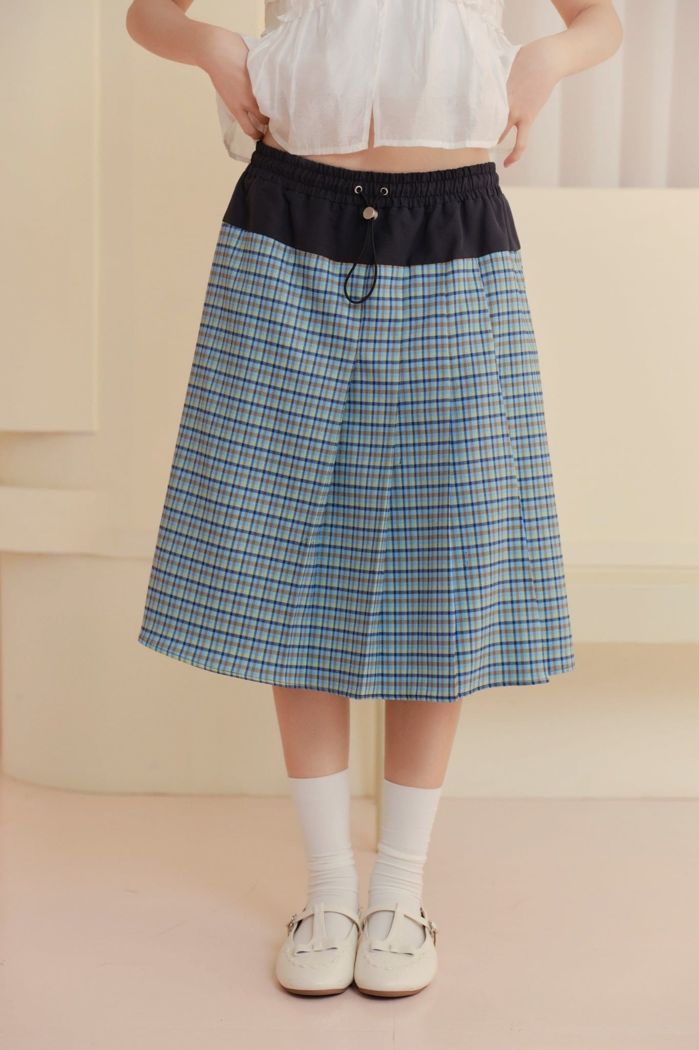 Chân váy caro Blue Plaid Midi Skirt