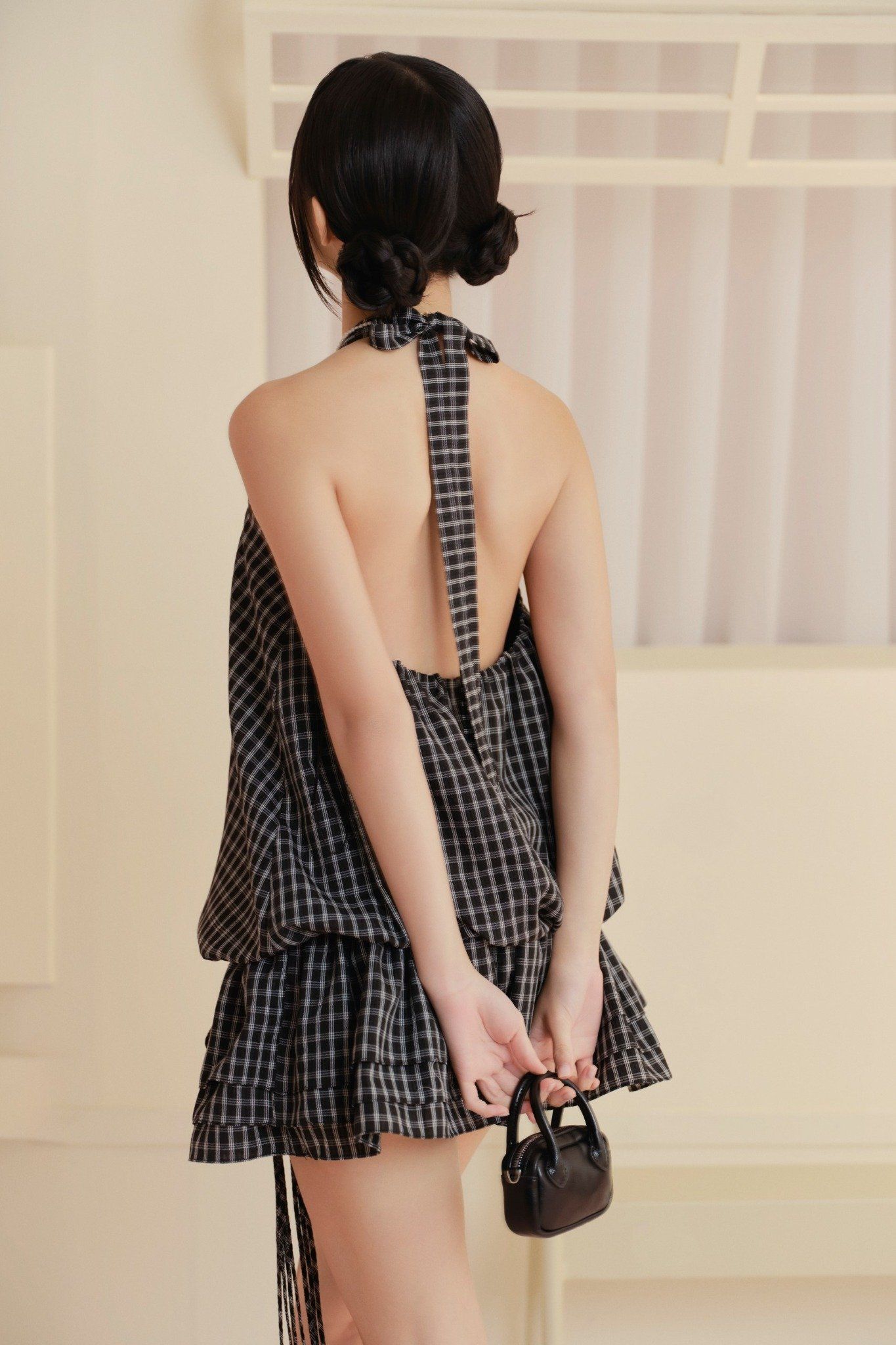 Black Checked Halter Neck Mini Dress