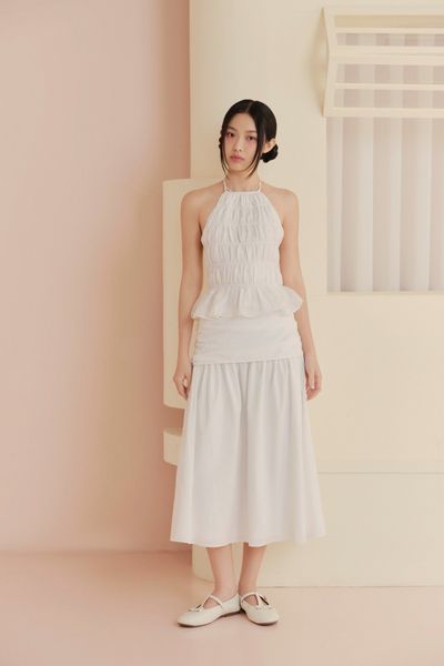  Chân váy White Linen Flared Skirt 