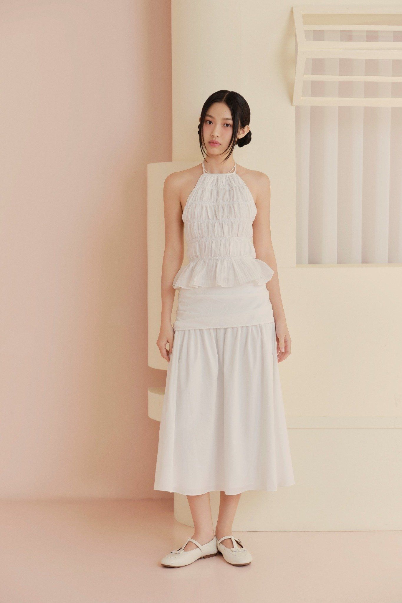 Chân váy White Linen Flared Skirt