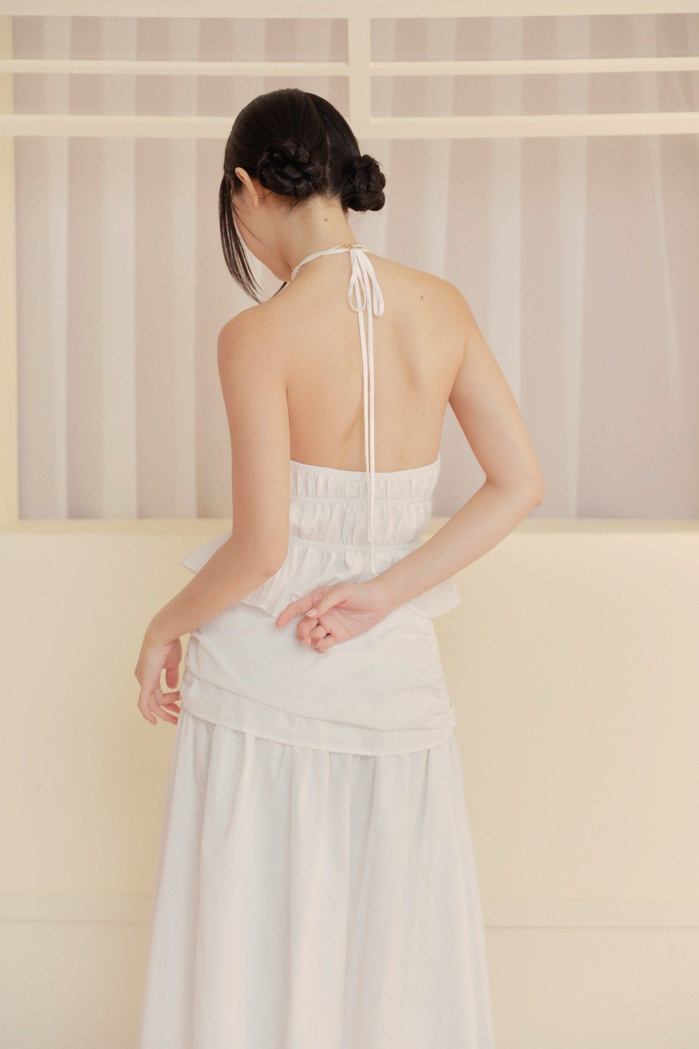 Chân váy White Linen Flared Skirt