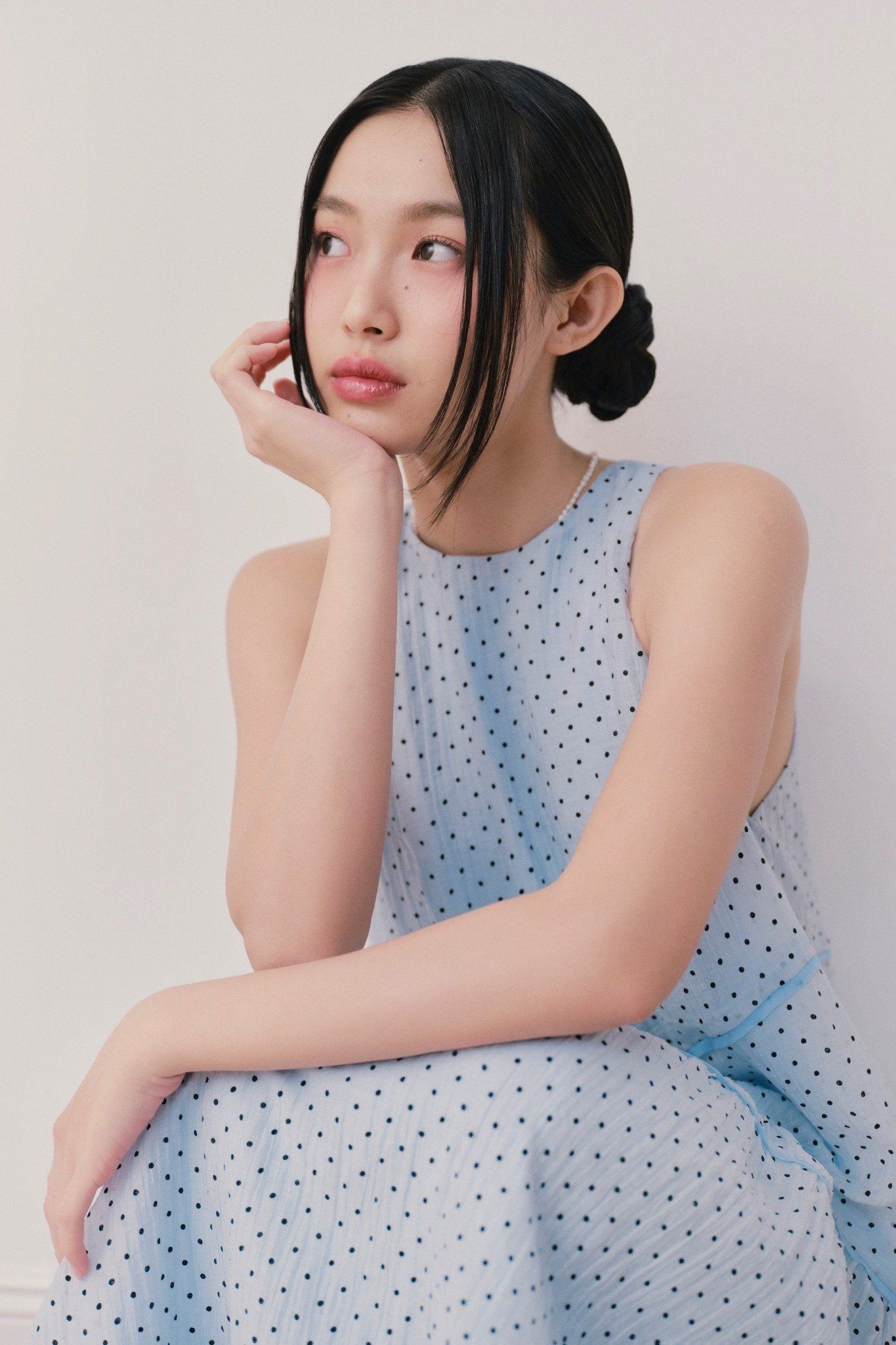 Blue Chiffon Dot Halter Neck Dress