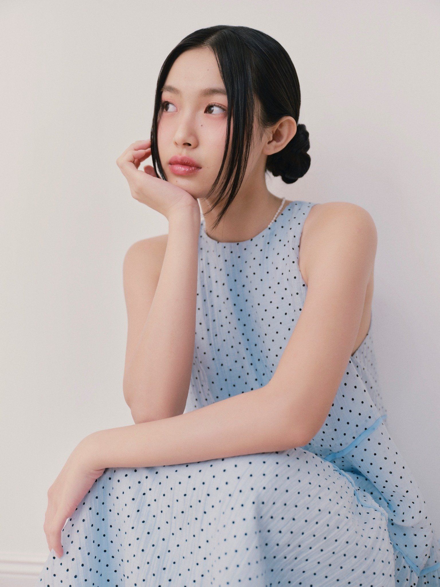 Blue Chiffon Dot Halter Neck Dress