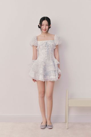 Váy cotton hoa tay phồng Bristol Fleur Dress in Blue