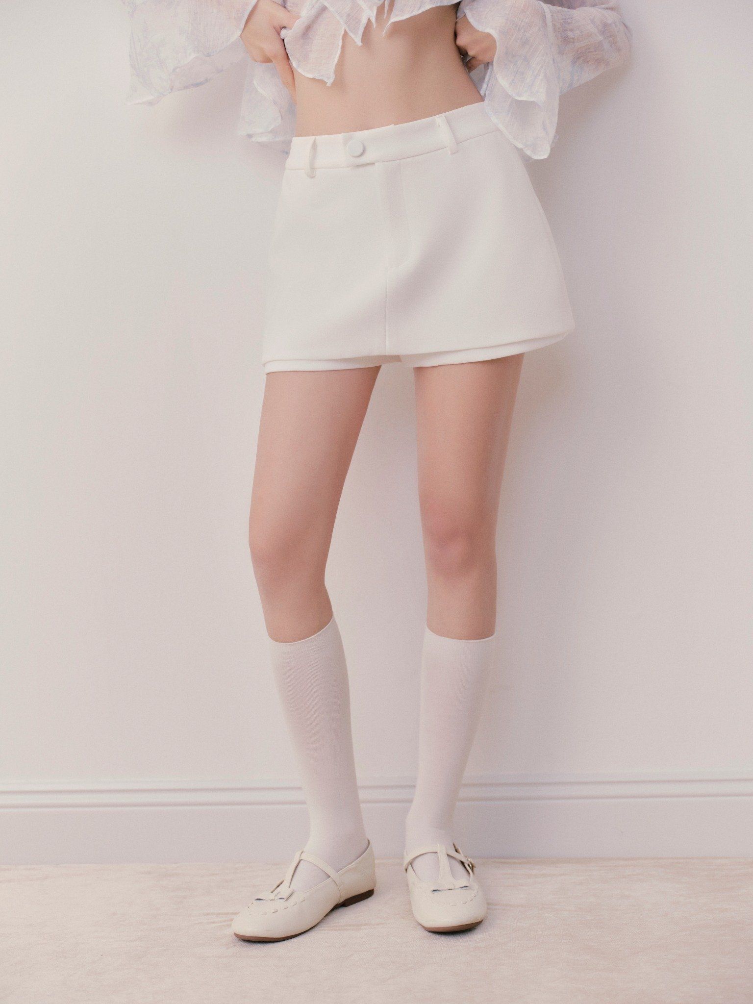Chân váy White Plain Cotton Mini Skirt
