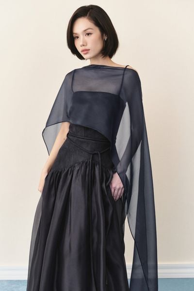  Váy tiệc Navy Strappy Pleated Belted Maxi Dress 