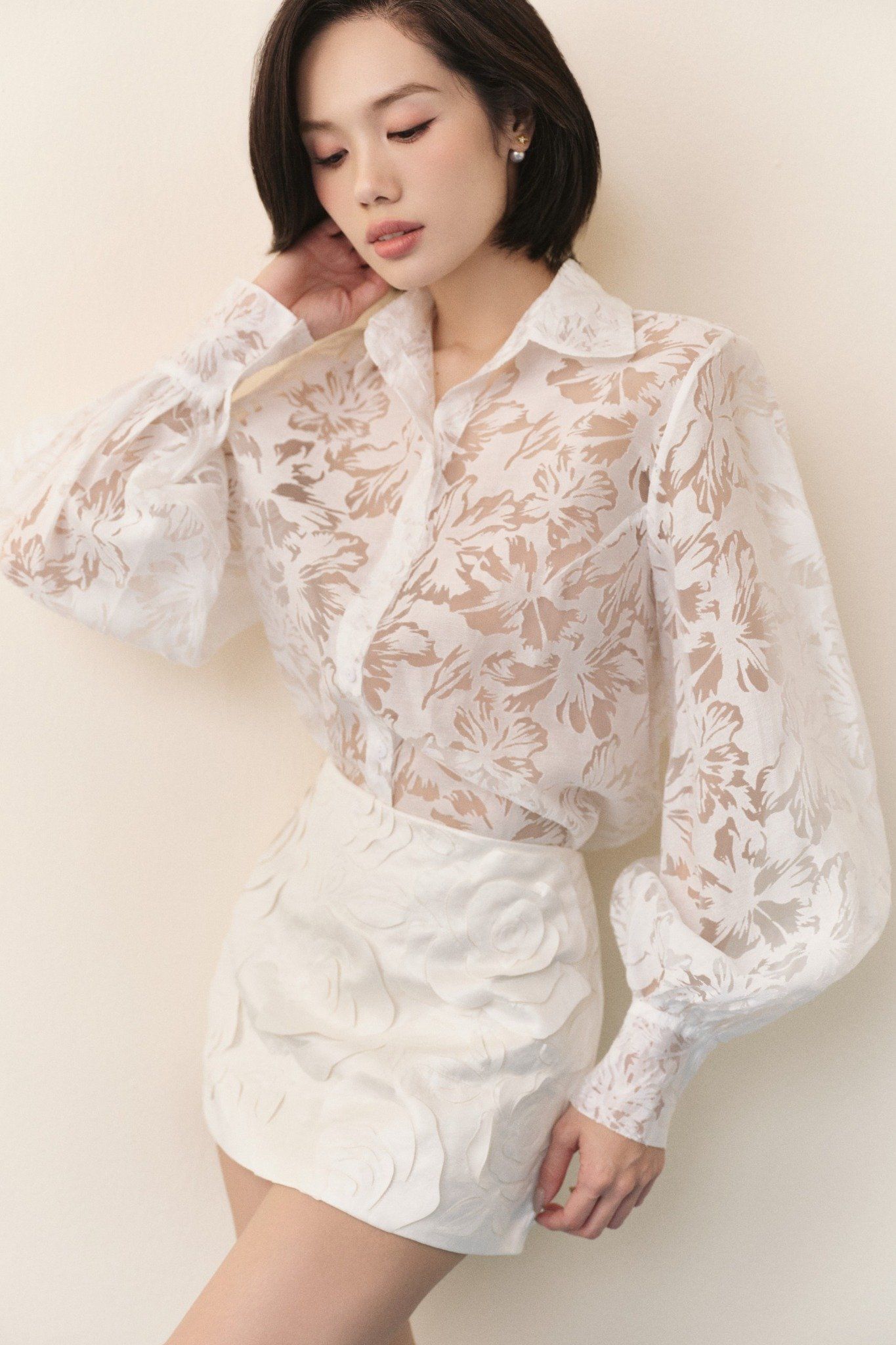 Áo Fleur Lace Sheer Mesh Shirt nhiều màu