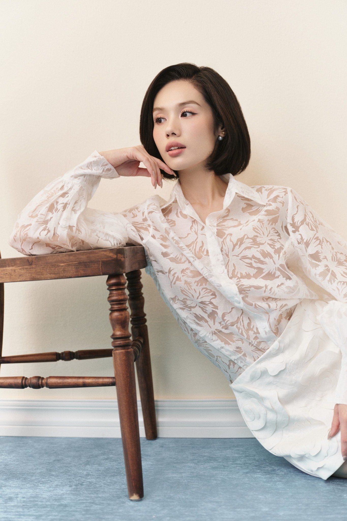 Áo Fleur Lace Sheer Mesh Shirt nhiều màu