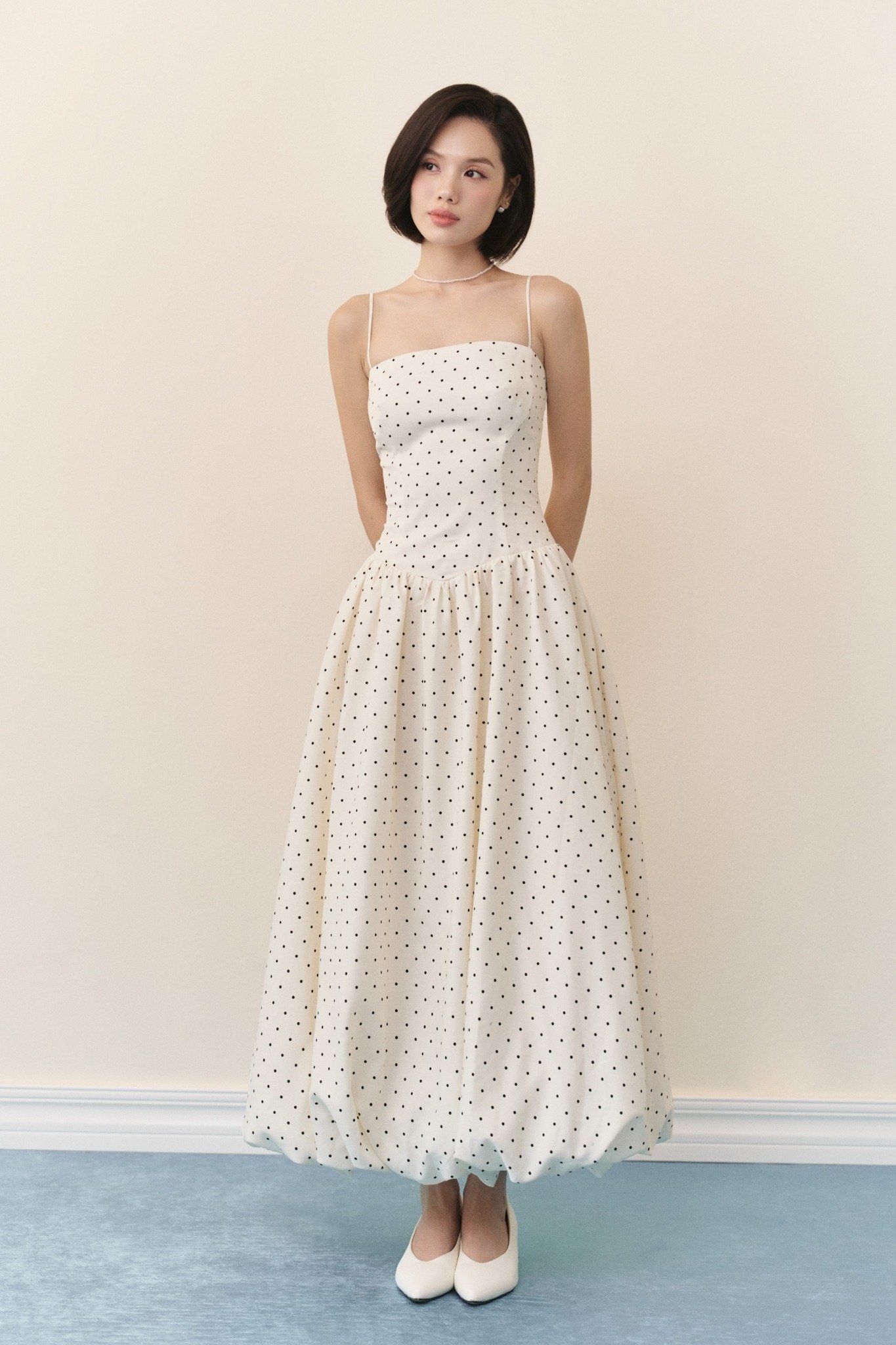 Cream Dot Strappy Maxi Dress