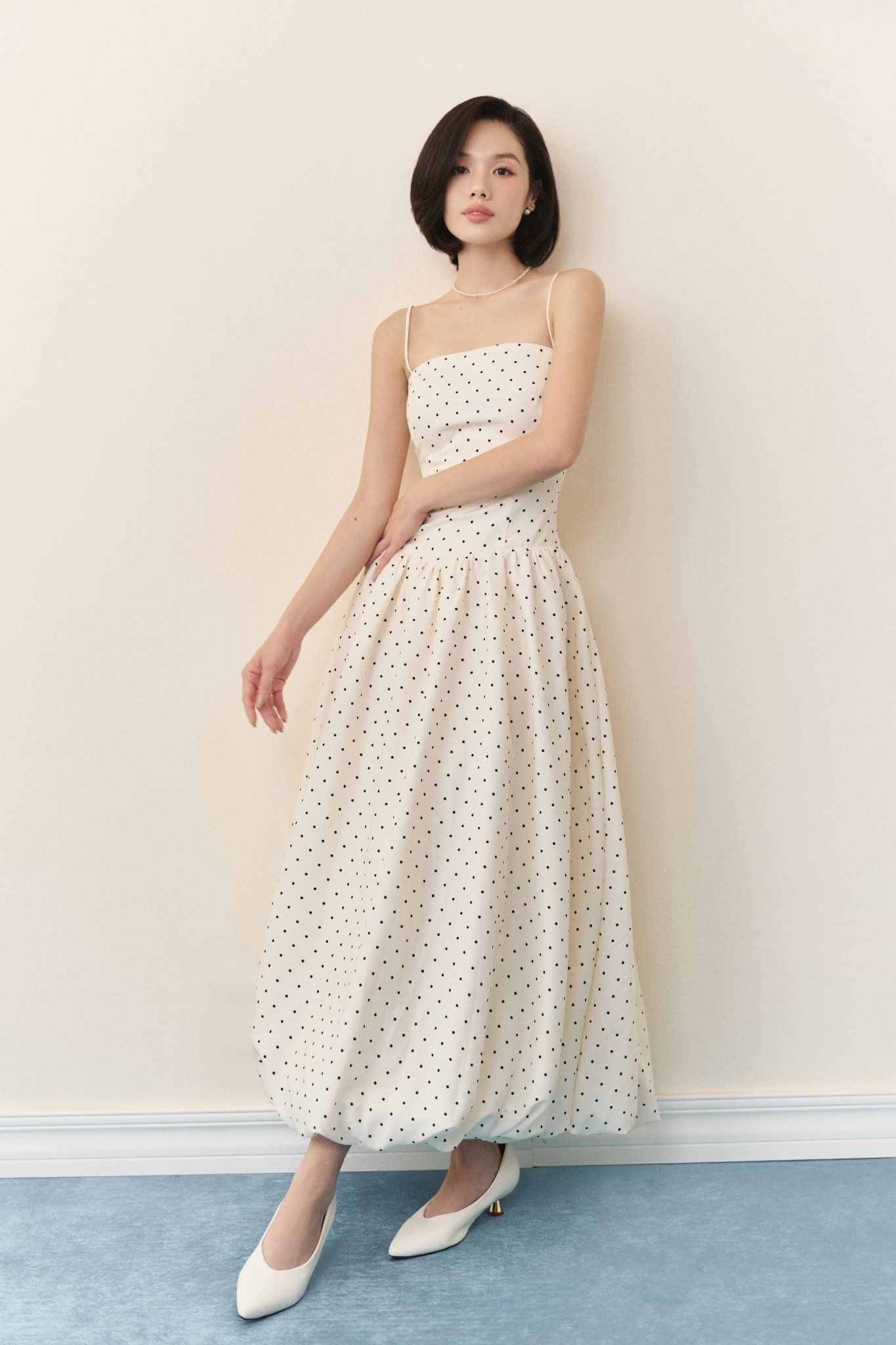 Cream Dot Strappy Maxi Dress