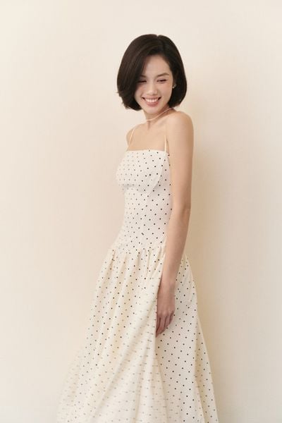  Cream Dot Strappy Maxi Dress 